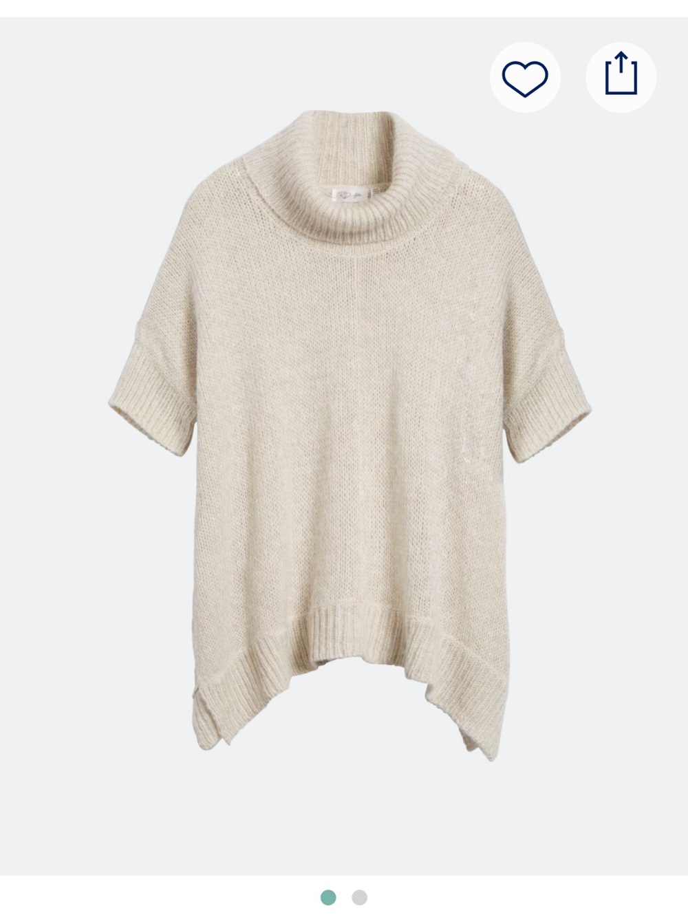 RD Style Cream Short-Sleeve Turtleneck Poncho Sweater
